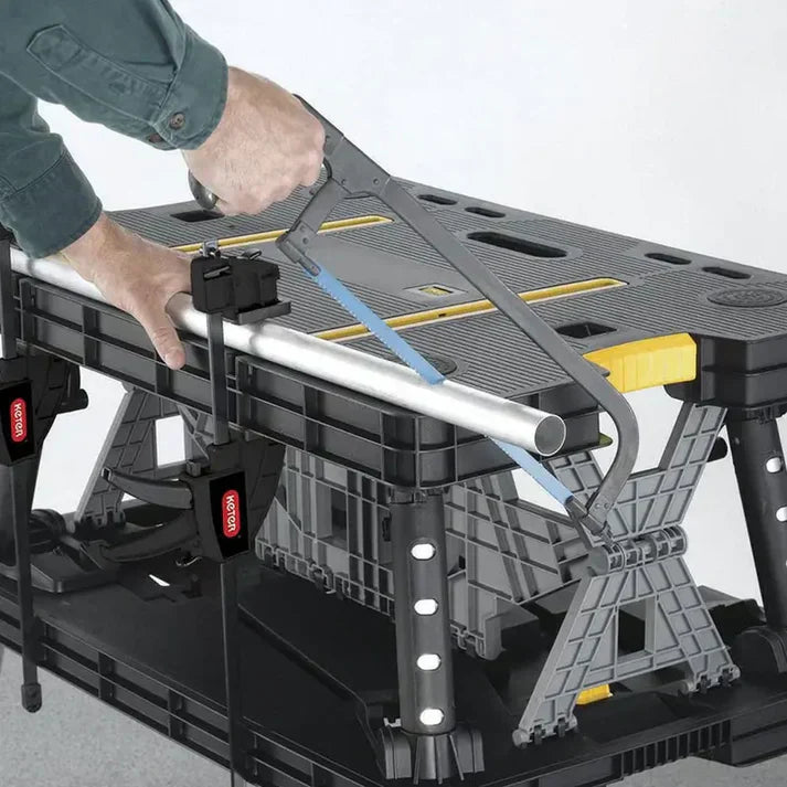 Heavy Duty Portable Folding Table Tool Storage Stand Workbench Sawhorse with 12" Clamps